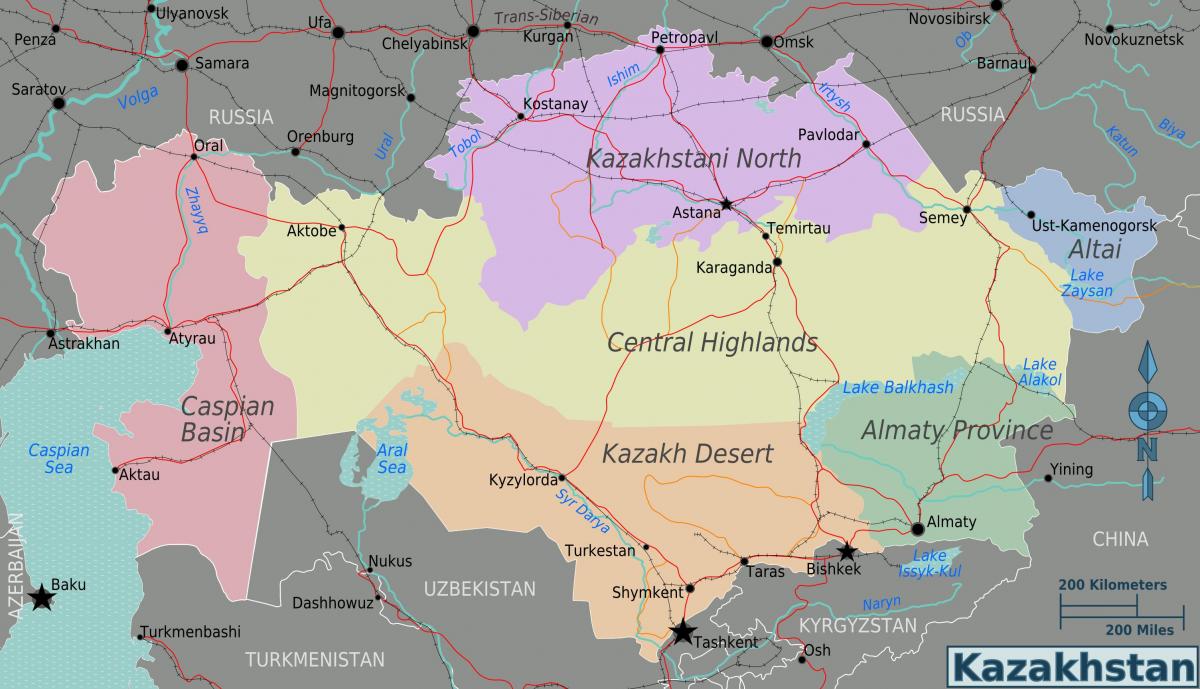 kartta Kazakstanin alueilla