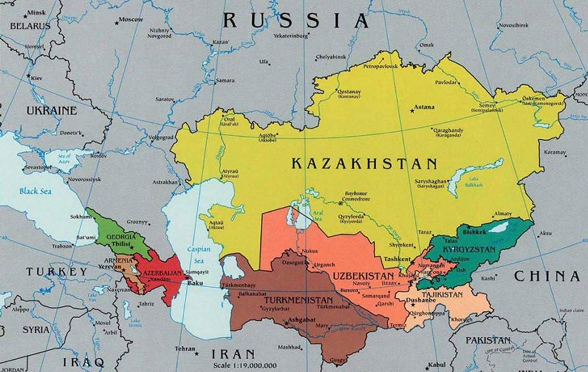 kartta Kazakstanin ympäröivien maiden