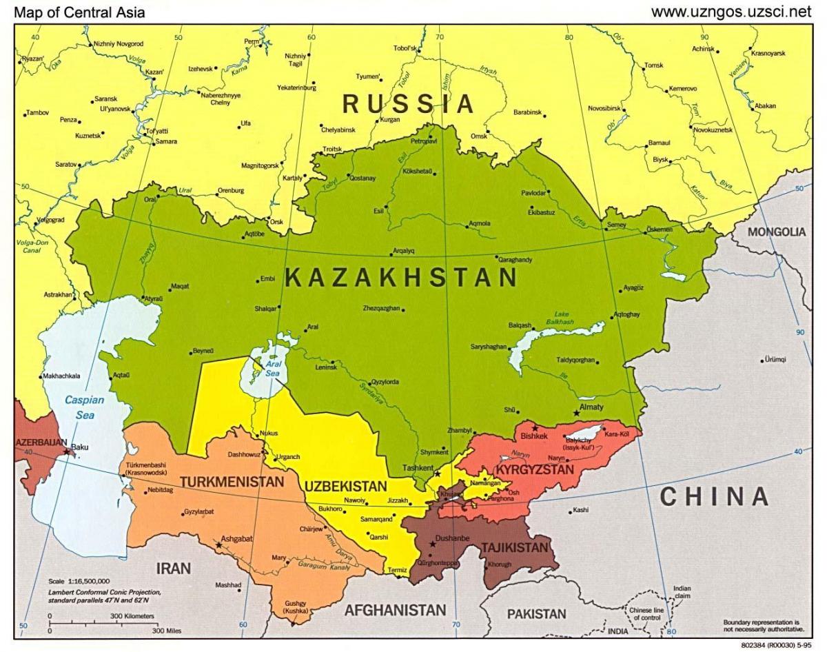 kartta Kazakstanin kartta-aasiassa