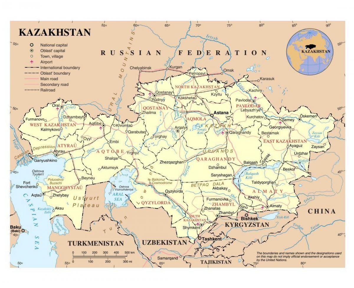 kartta Kazakstanin lentoasemat